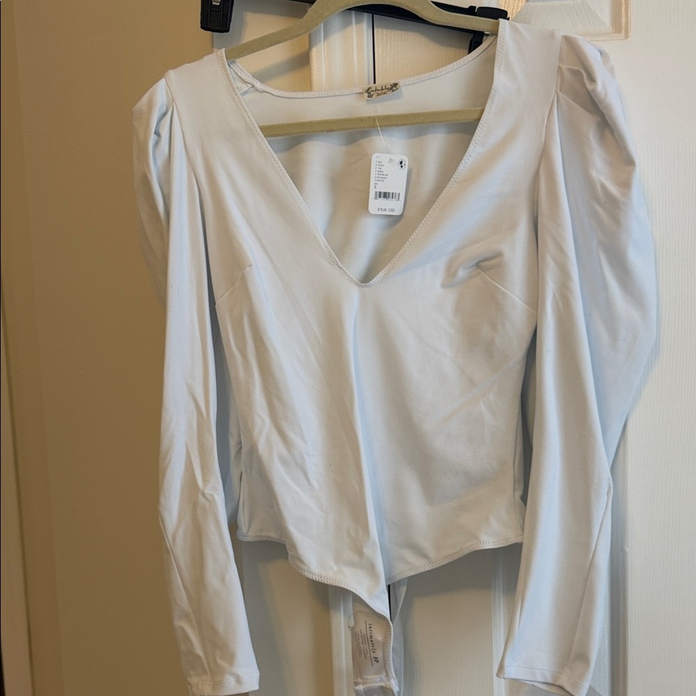 Free People White V-Neck Bodysuit